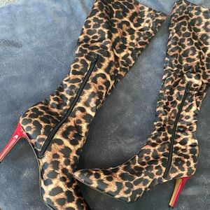 Beatty Johnson leopard print sateen boots